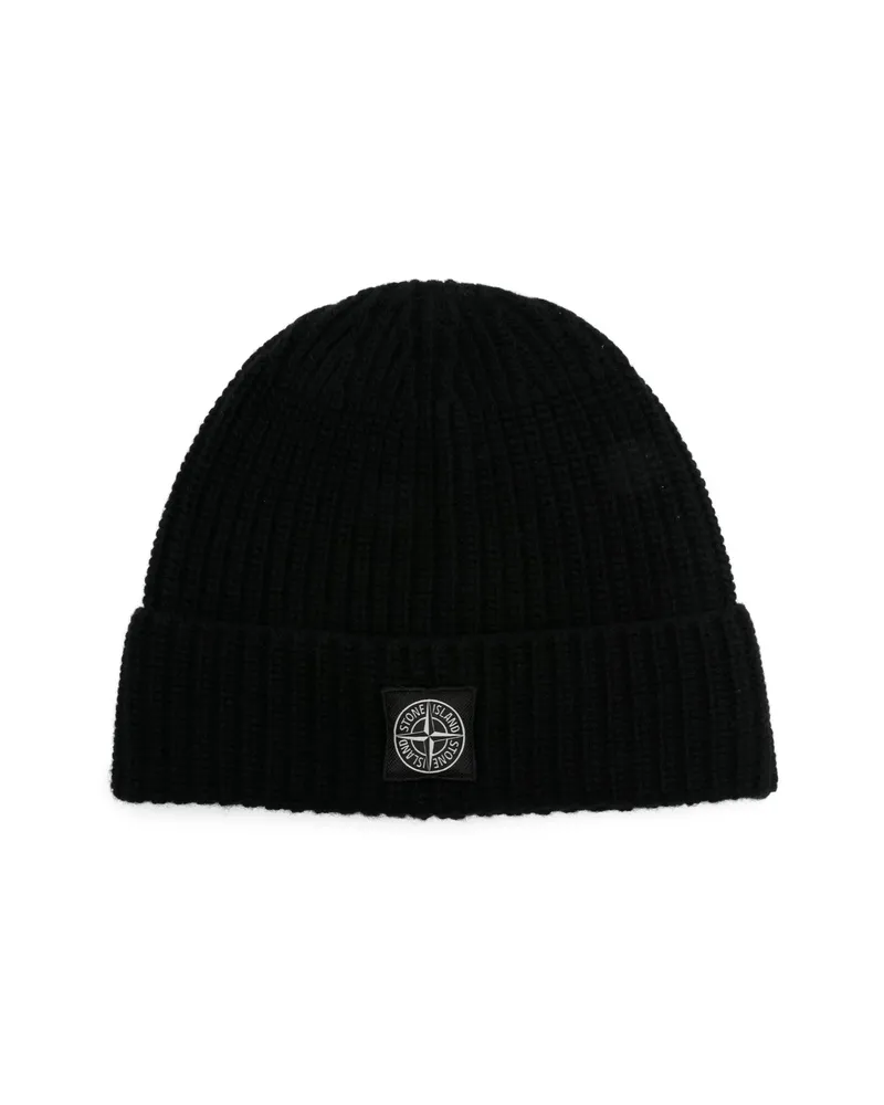 Stone Island Ribbed Wool Beanie Black