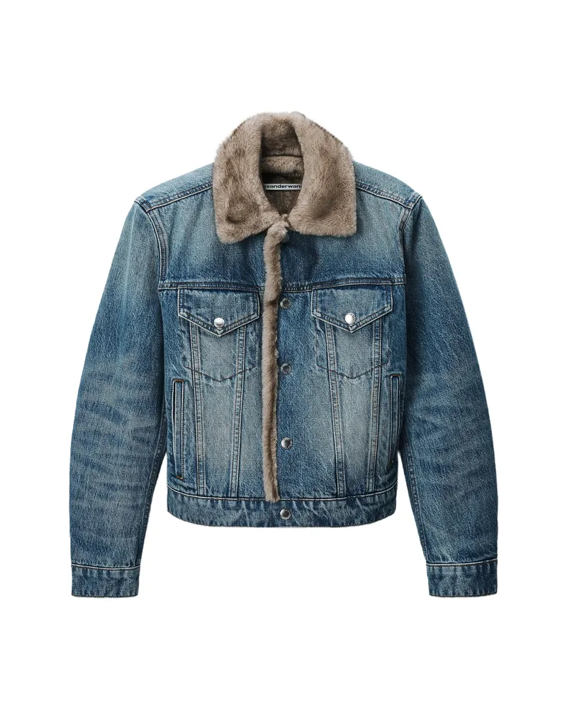 Alexander Wang Denim Jacket W/ Faux Mink Lining Blue