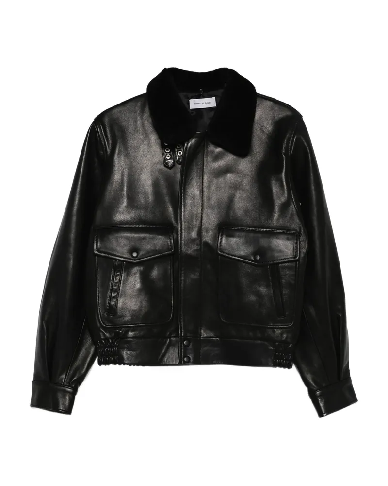 Ernest W. Baker Flap-pocket Leather Jacket Black