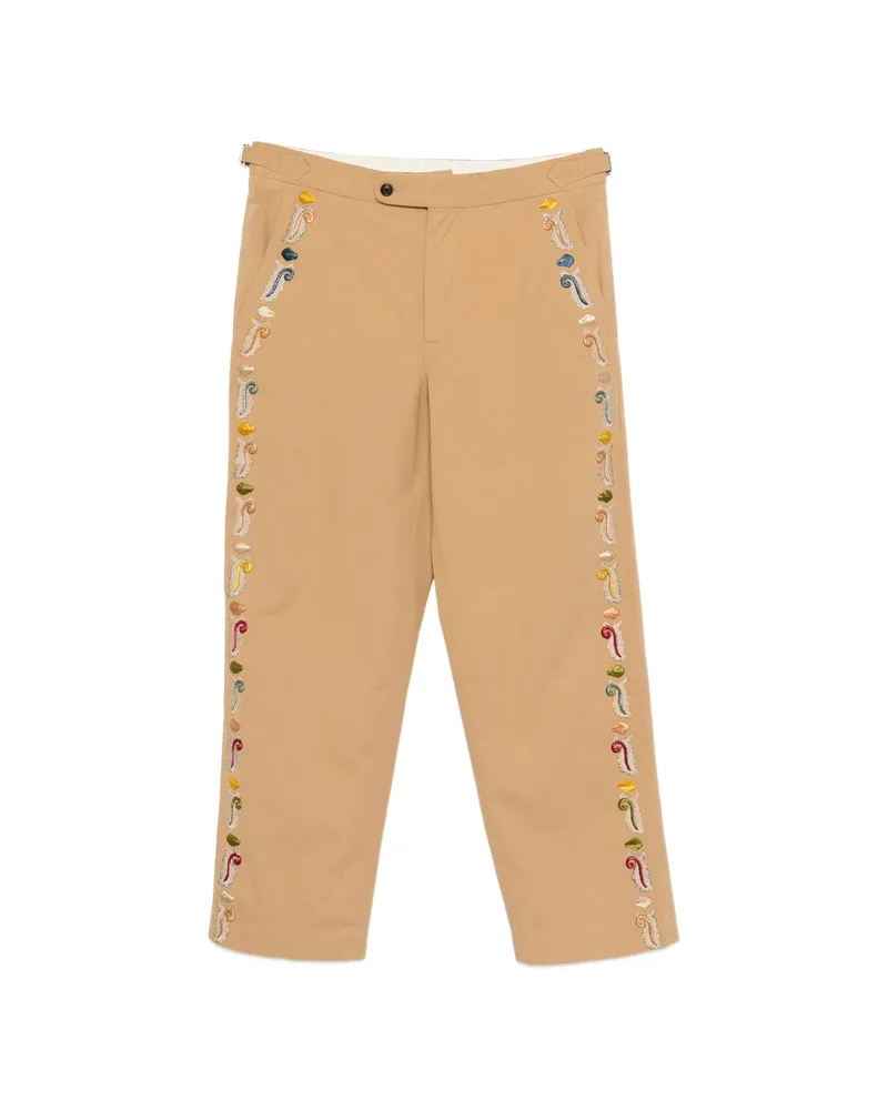 BODE Feather Runner Embroidered Trousers Neutrals