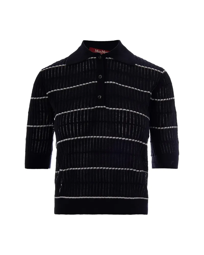 Max Mara Striped Ribbed Polo Shirt Black