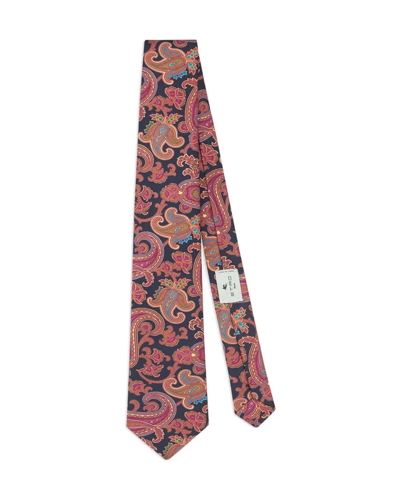 Etro Paisley Motif Silk Tie Blue