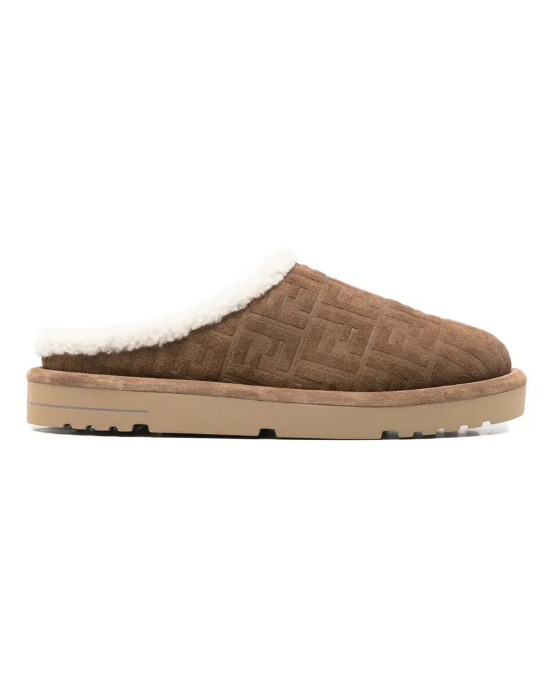 Fendi Afterski Clog Crosta Ff Slippers Brown