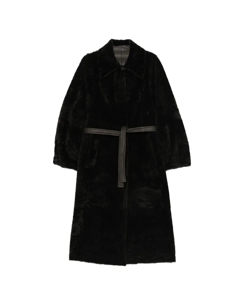 BLANCHA Belted Shearling Coat Brown