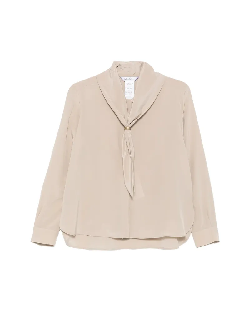 Max Mara Dry Bow-detail Silk Blouse Neutrals
