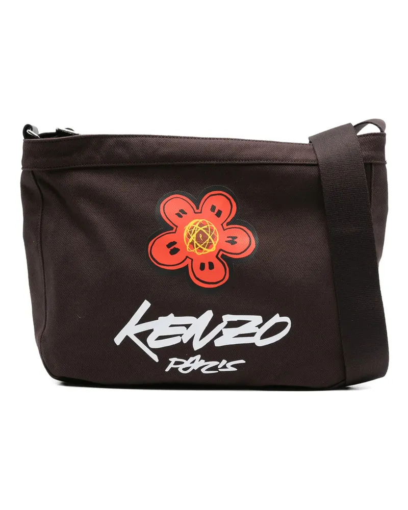 Kenzo Slogan-print Shoulder Bag Brown