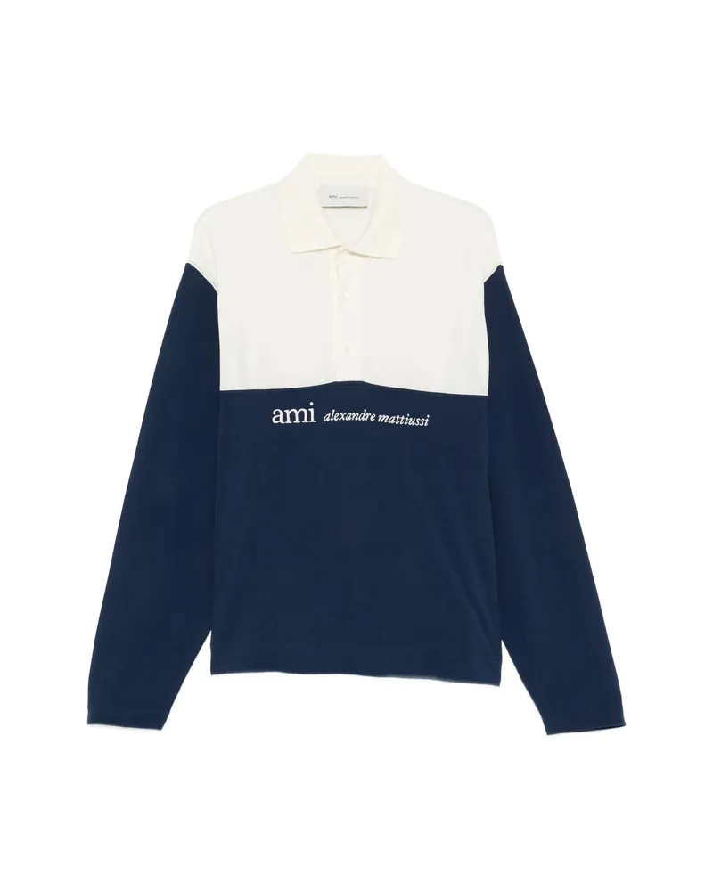 AMI Paris Colourblock Long-sleeve Polo Shirt Blue