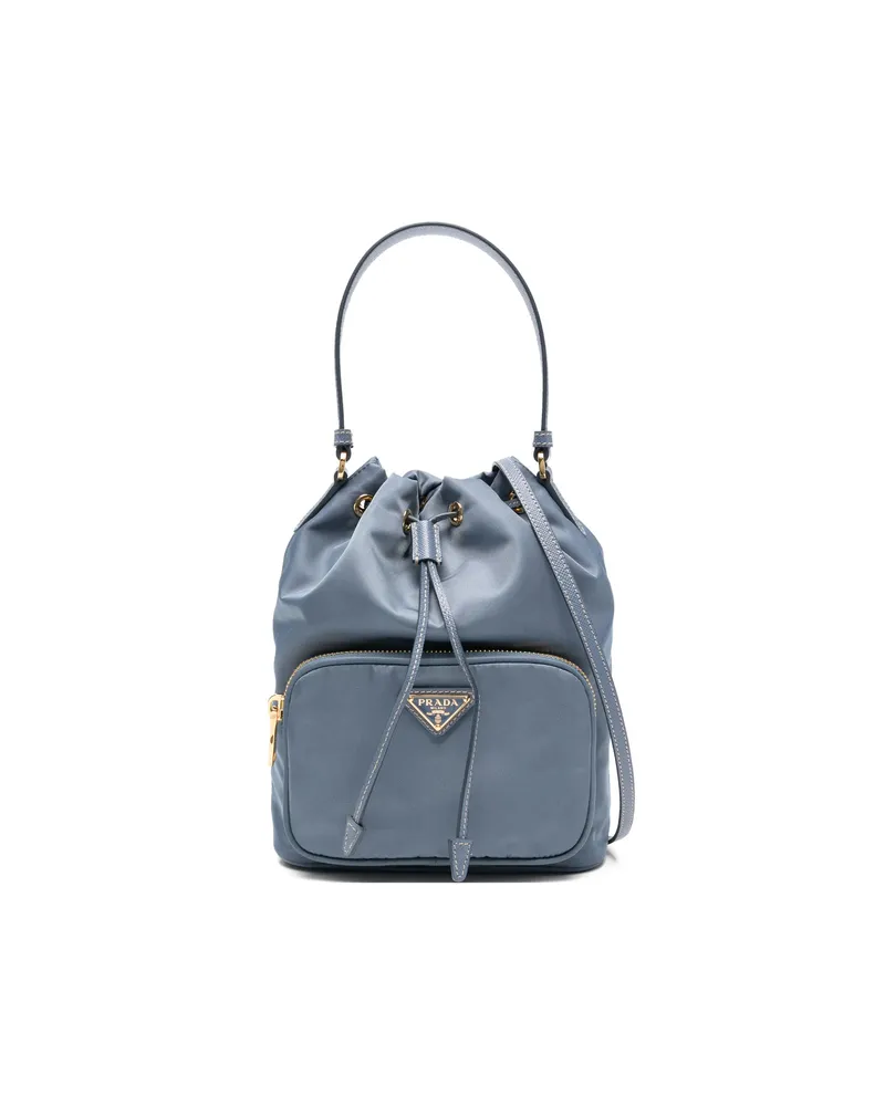 Prada Drawstring Zip Bucket Bag Blue