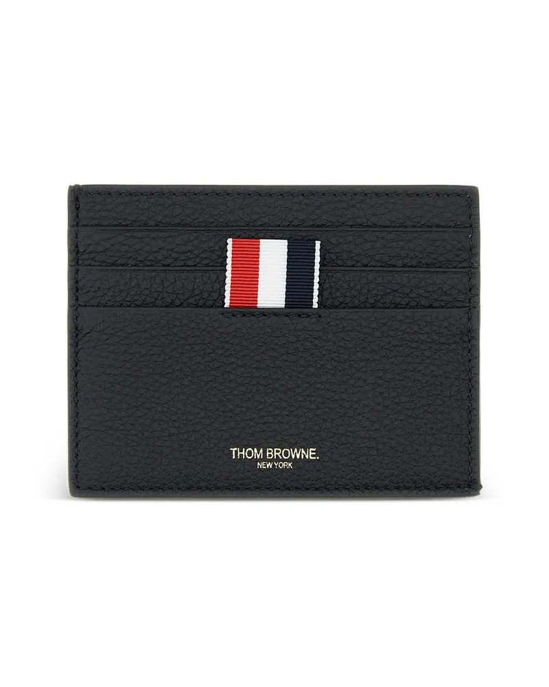 Thom Browne Pebble-grain Striped-tab Card Holder Black
