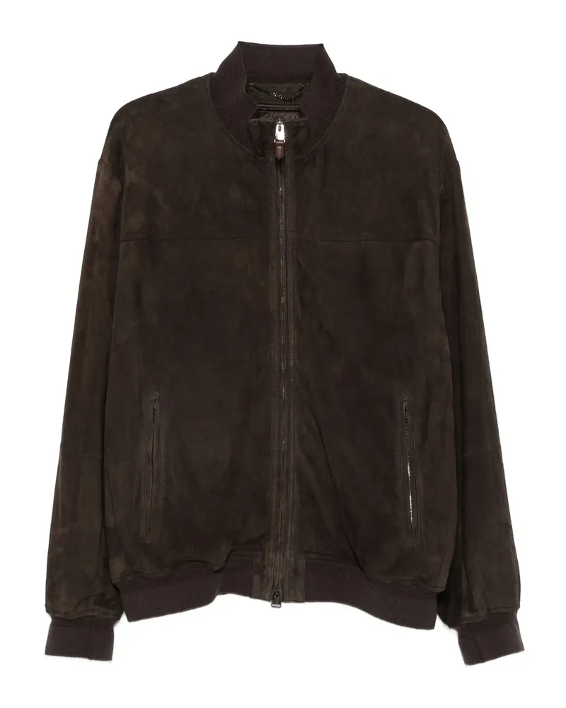 Canali Suede Bomber Jacket Brown