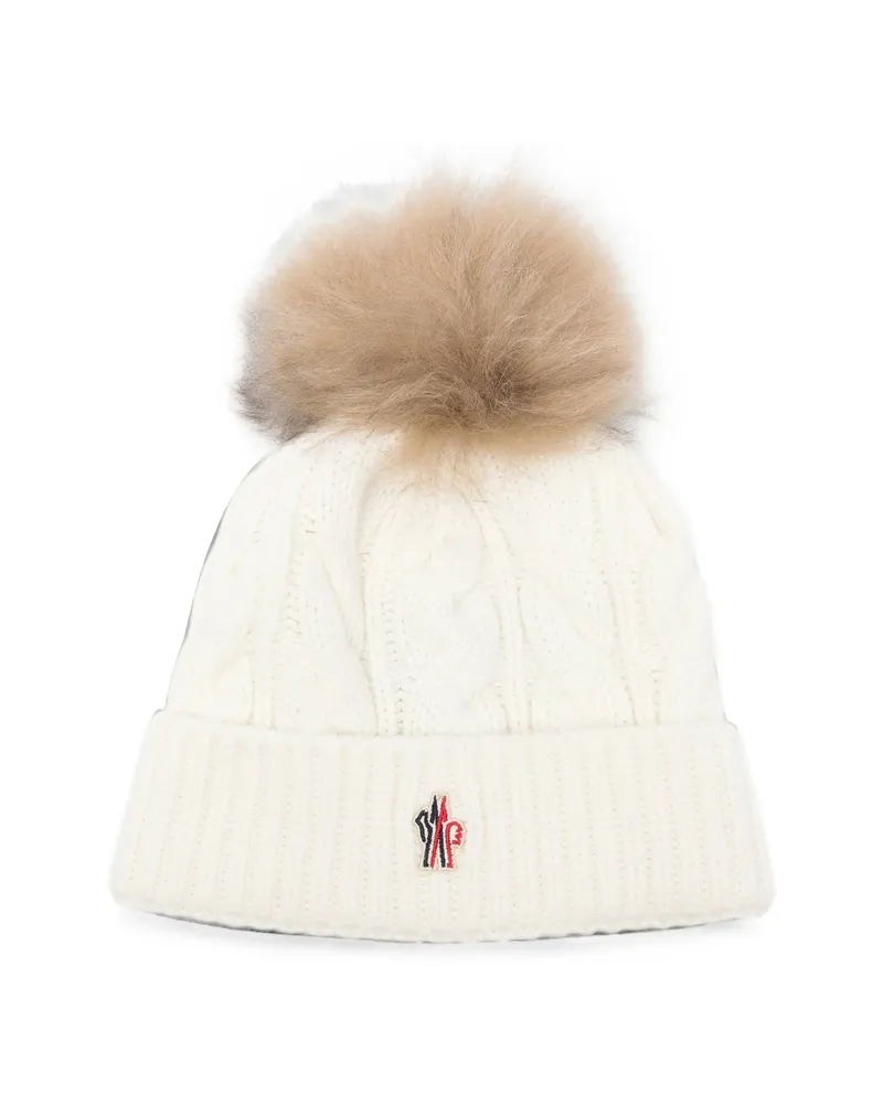 Moncler Cable-knit Pompom Beanie Hat Neutrals
