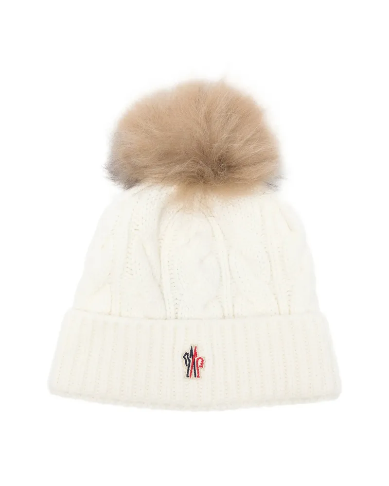 Moncler Cable-knit Pompom Beanie Hat Neutrals