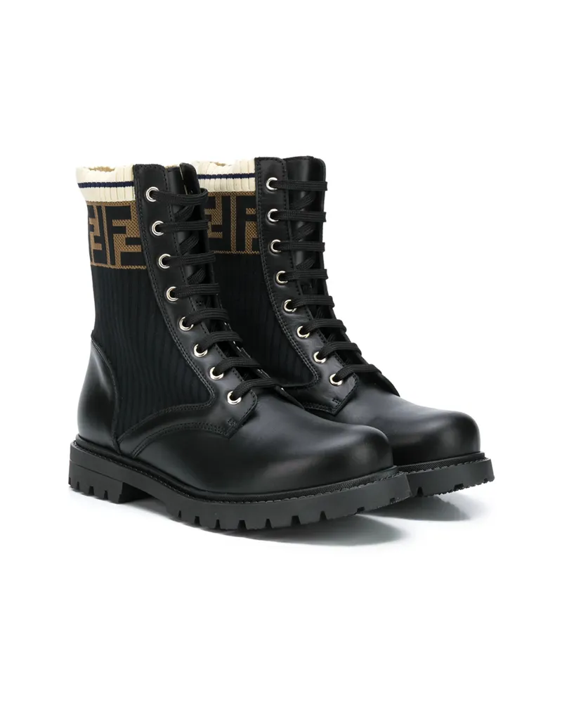 Fendi FF Motif Leather Boots Black