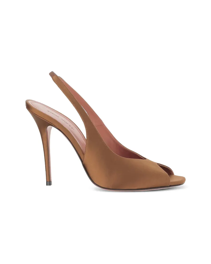Amina Muaddi Anok Open Toe Slingback Pumps Brown