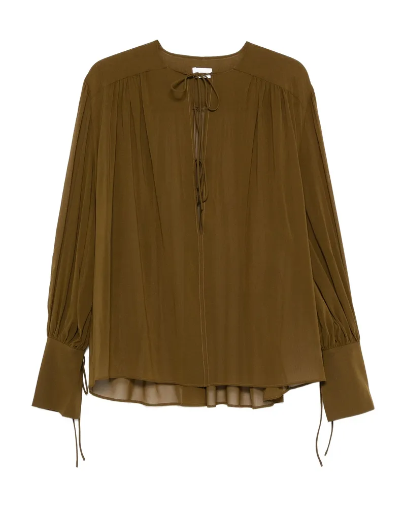 ANDAMANE Tie-neck Gathered Blouse Green