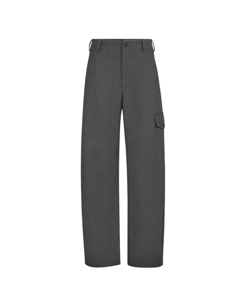 Brunello Cucinelli Virgin Wool Twill Cargo Barrel Trousers With Monili Grey