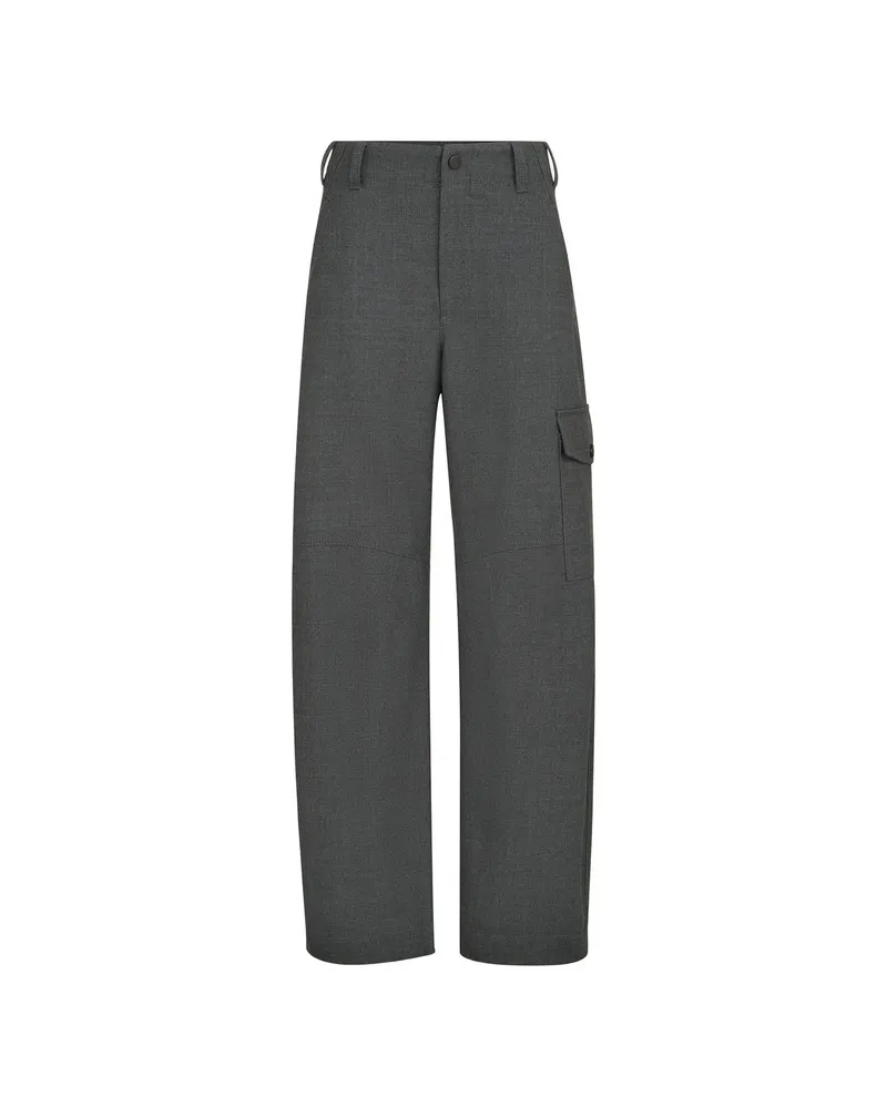 Brunello Cucinelli Virgin Wool Twill Cargo Barrel Trousers With Monili Grey