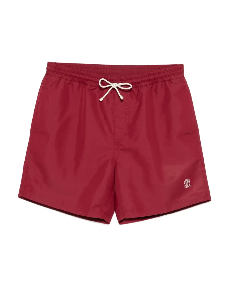 Brunello Cucinelli Drawstring Logo Swim Shorts Red