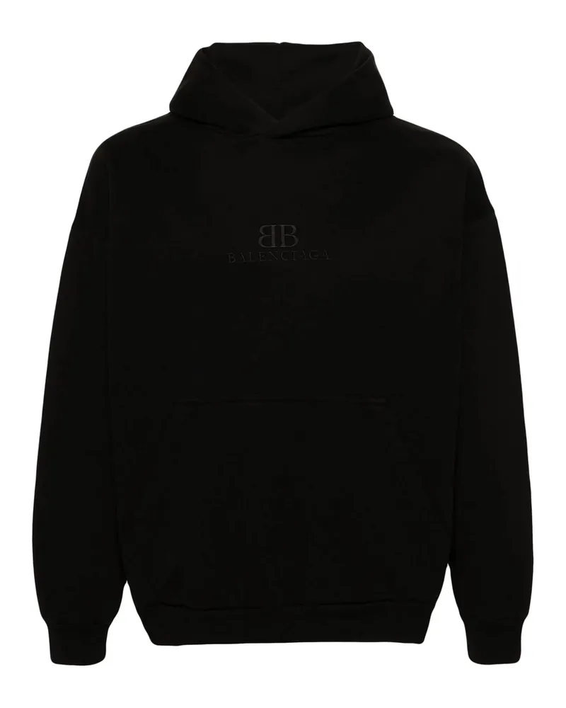 Balenciaga Logo-embroidered Cotton Hoodie Black