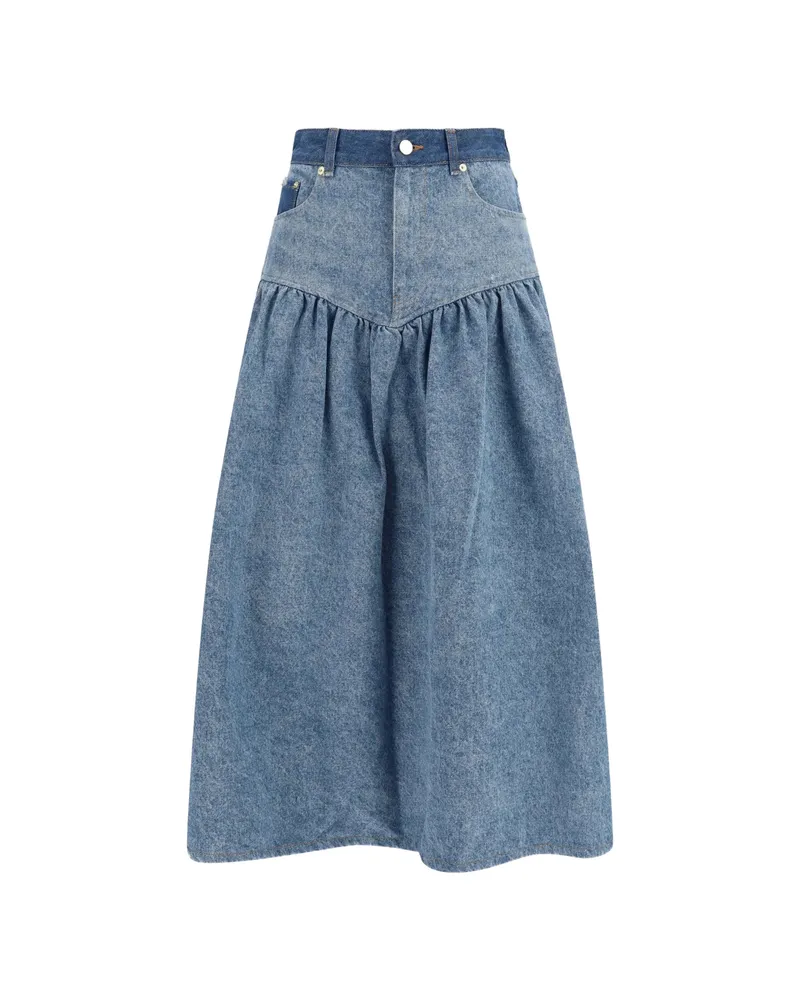 Ganni Patchwork Denim Skirt Blue