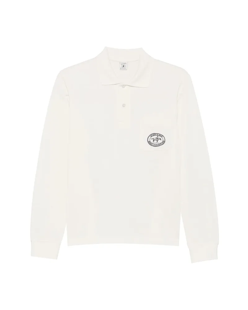 SPORTY & RICH Perry Logo-patch Long-sleeve Polo Shirt Neutrals