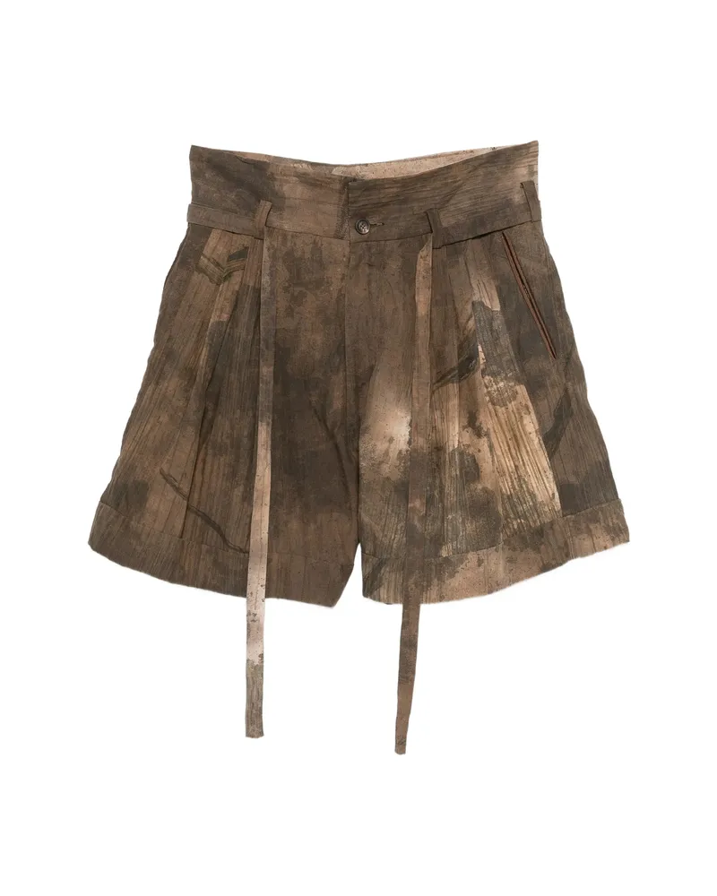 Ziggy Chen Belted Abstract-print Shorts Brown