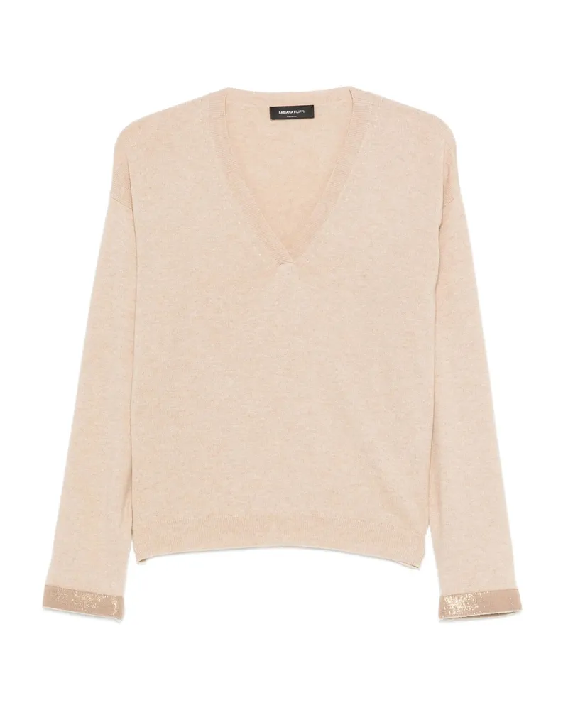 Fabiana Filippi Sequin-embellished V-neck Sweater Neutrals