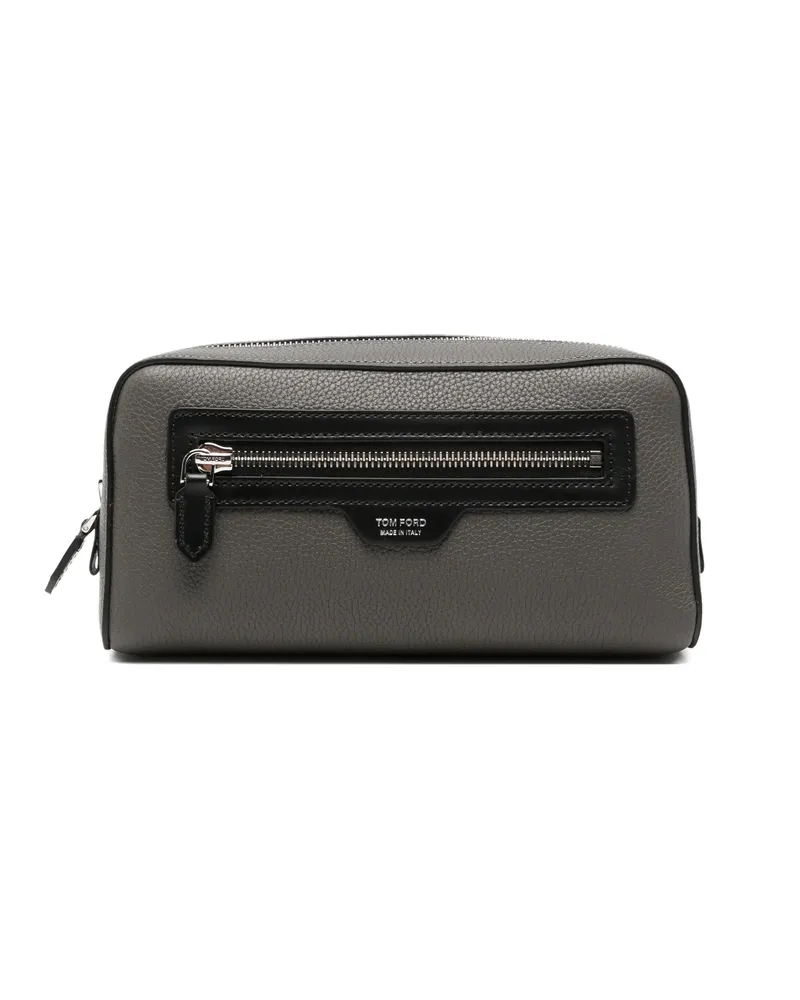 Tom Ford Logo-plaque Pebbled Wash Bag Grey