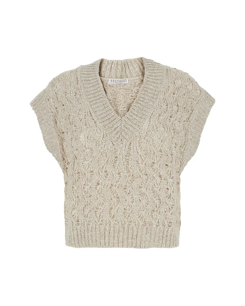Brunello Cucinelli Sequin-embellished V-neck Vest Neutrals