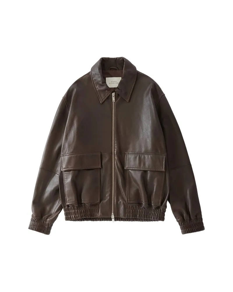 Studio Nicholson Piston Leather Zip-up Jacket Brown
