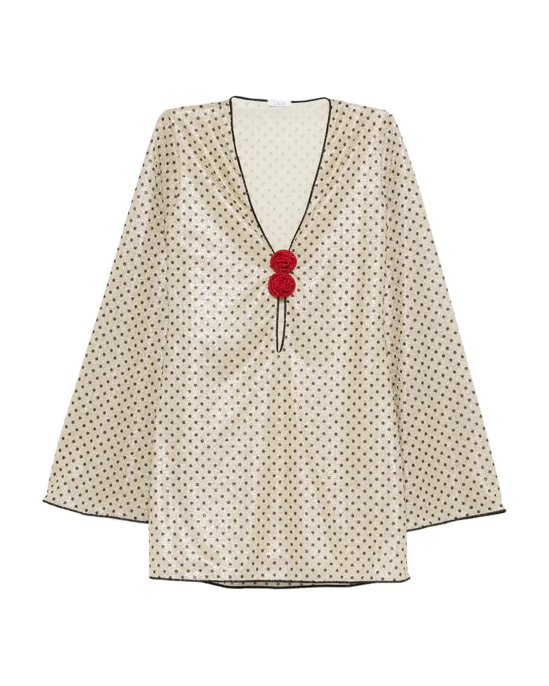 Oséree Polka-dot Rose-detail Beachwear Neutrals