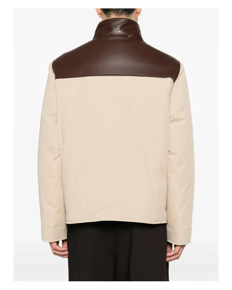 Brunello Cucinelli Shearling-trim Leather-yoke Jacket Neutrals