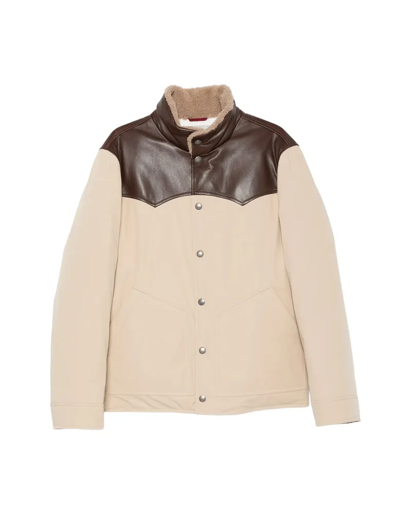 Brunello Cucinelli Shearling-trim Leather-yoke Jacket Neutrals