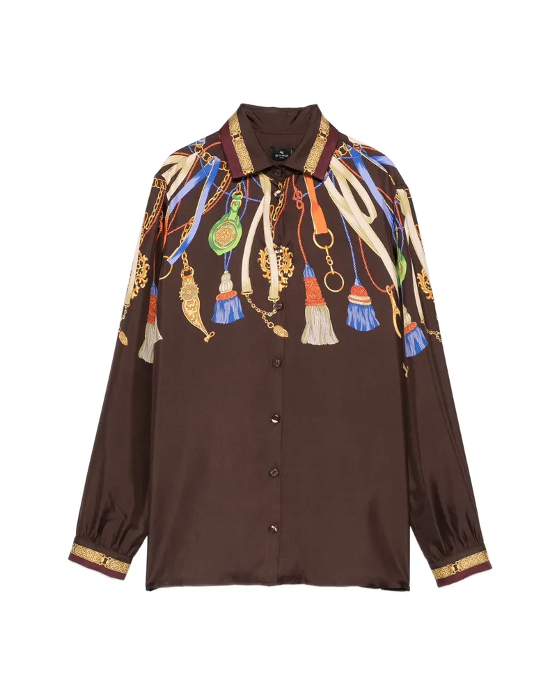 Etro Tassel-print Silk Shirt Brown