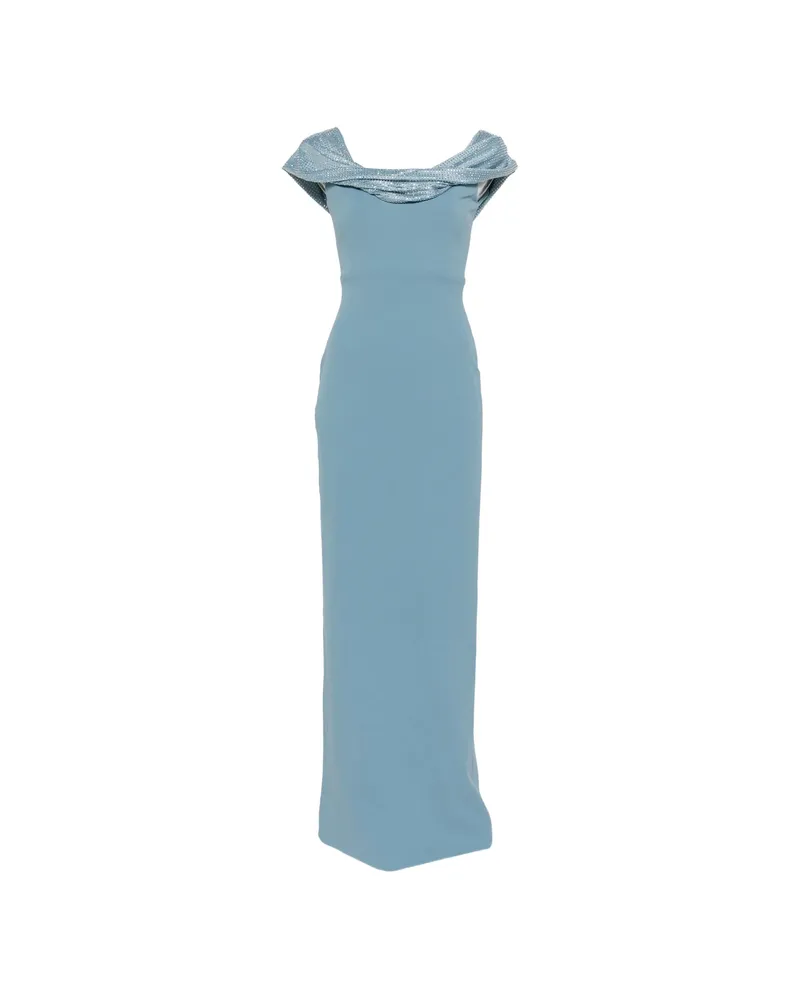 Solace London Cardinale Crystal-embellished Draped Maxi Dress Blue