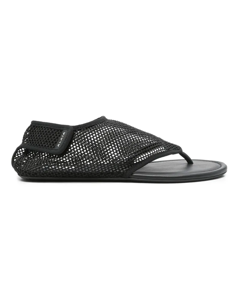 Alaïa Leather Flat Sandals Black