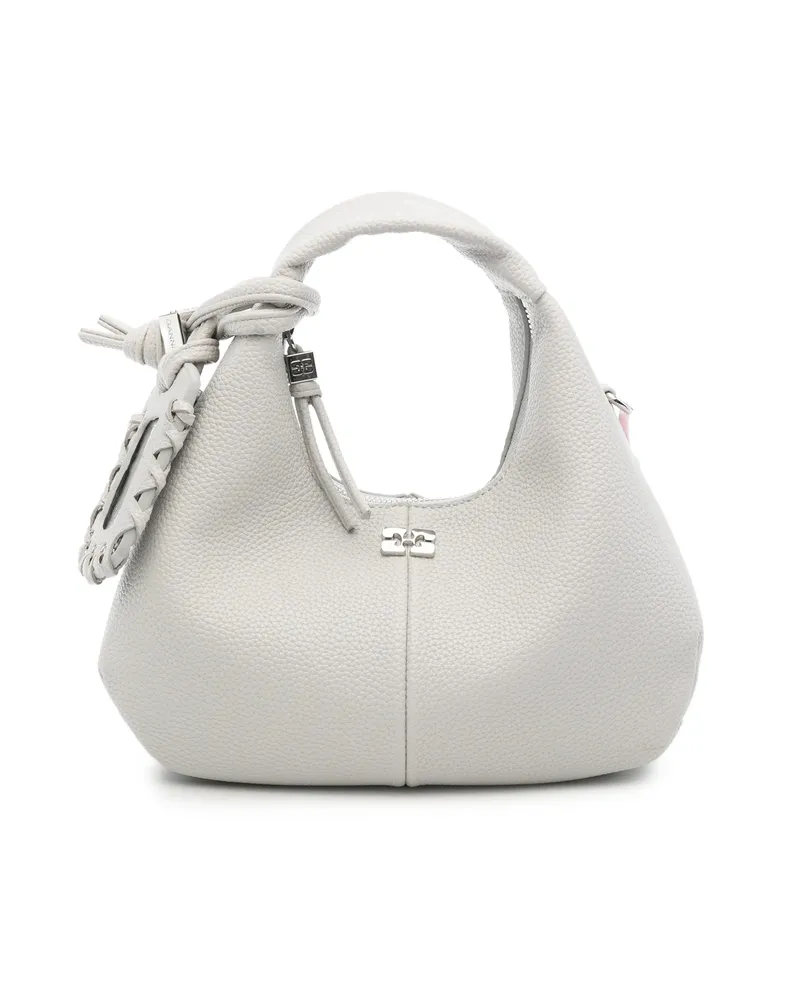 Ganni Bou Knotted Leather Tote Bag Grey