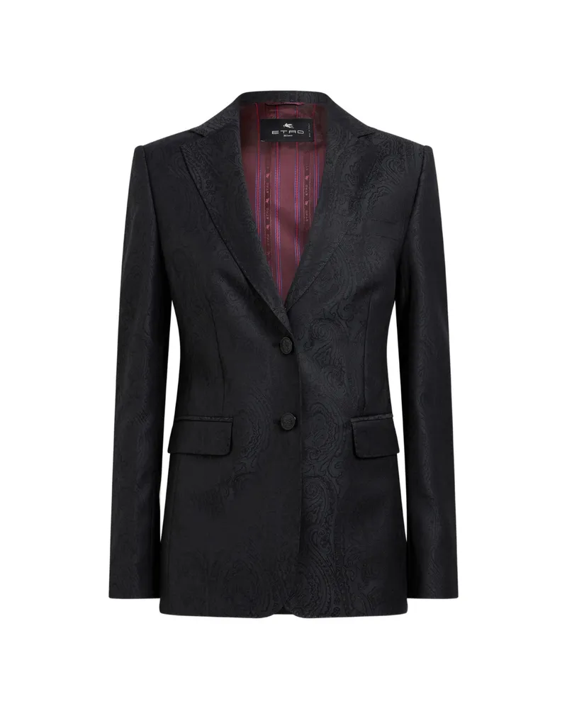 Etro Single-breasted Wool Jacquard Jacket With Arnica Motif Black
