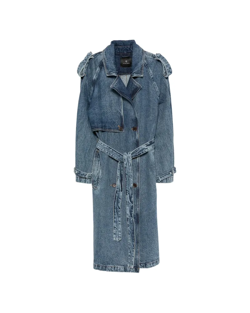 Anine Bing Rickie Double-breasted Belted Denim Coat Blue