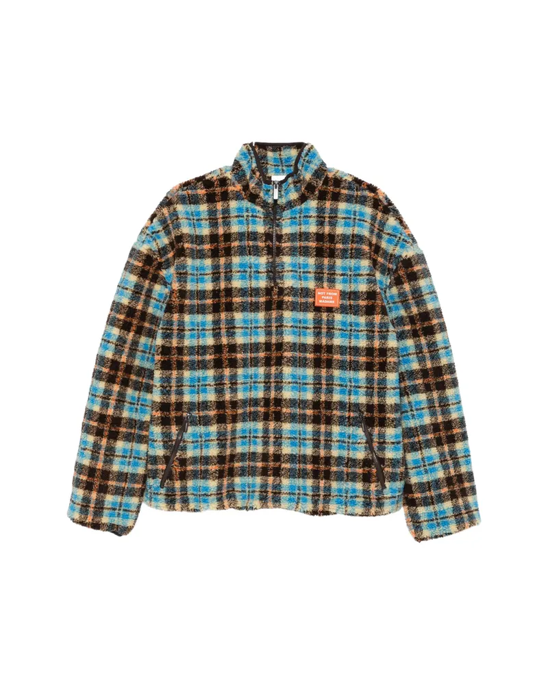 Drôle de Monsieur Check-pattern Fleece Jacket Blue