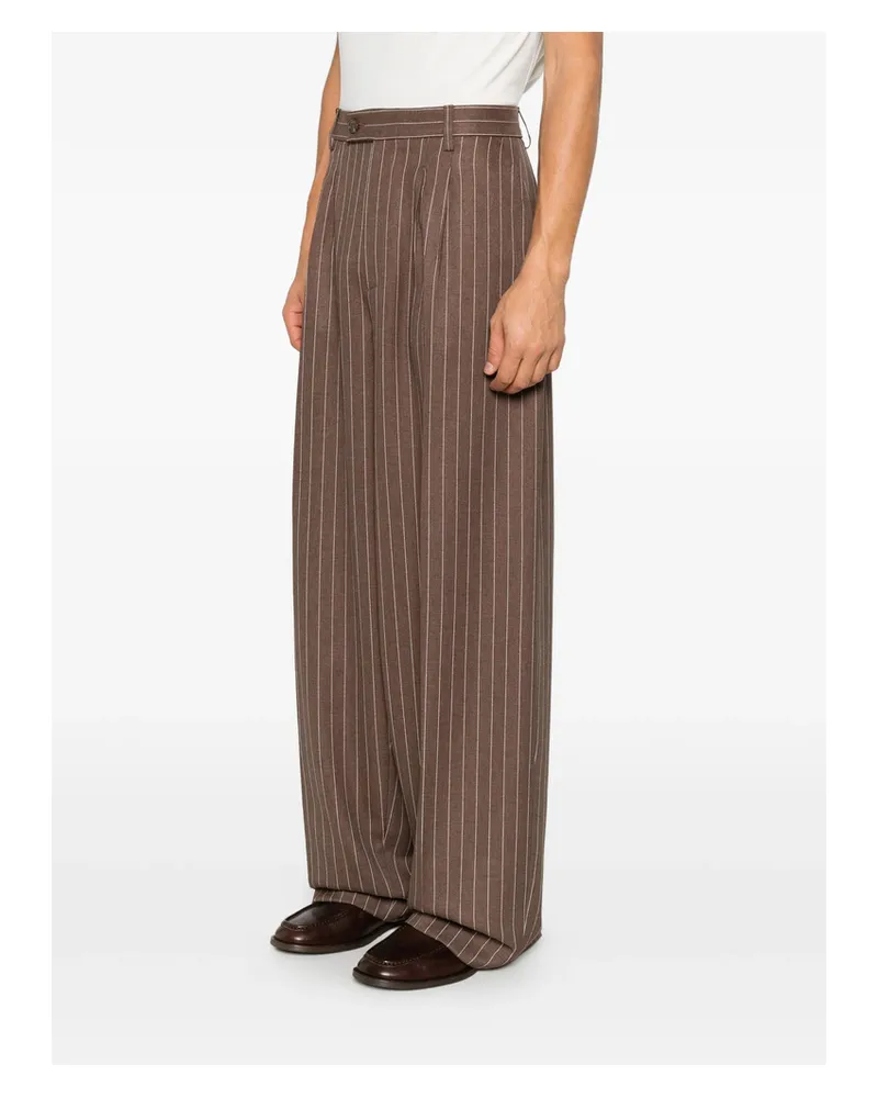 GCDS Pinstripe-pattern Pleated Trousers Brown