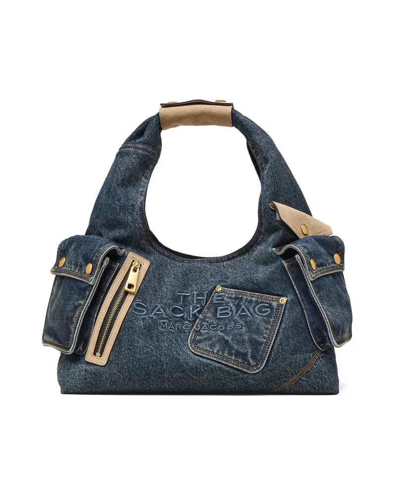 Marc Jacobs The Denim Suede-detail Pocket Tote Bag Blue