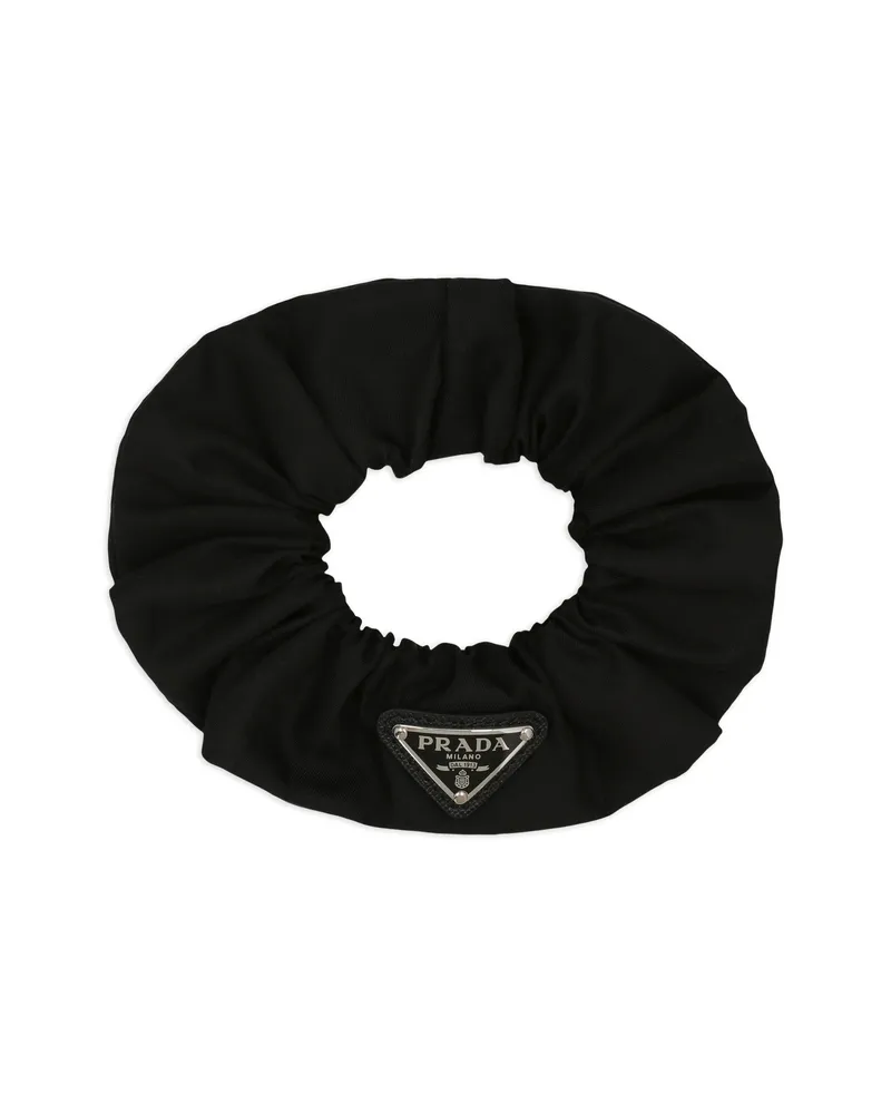 Prada Ruffled Triangle-plaque Scrunchie Black