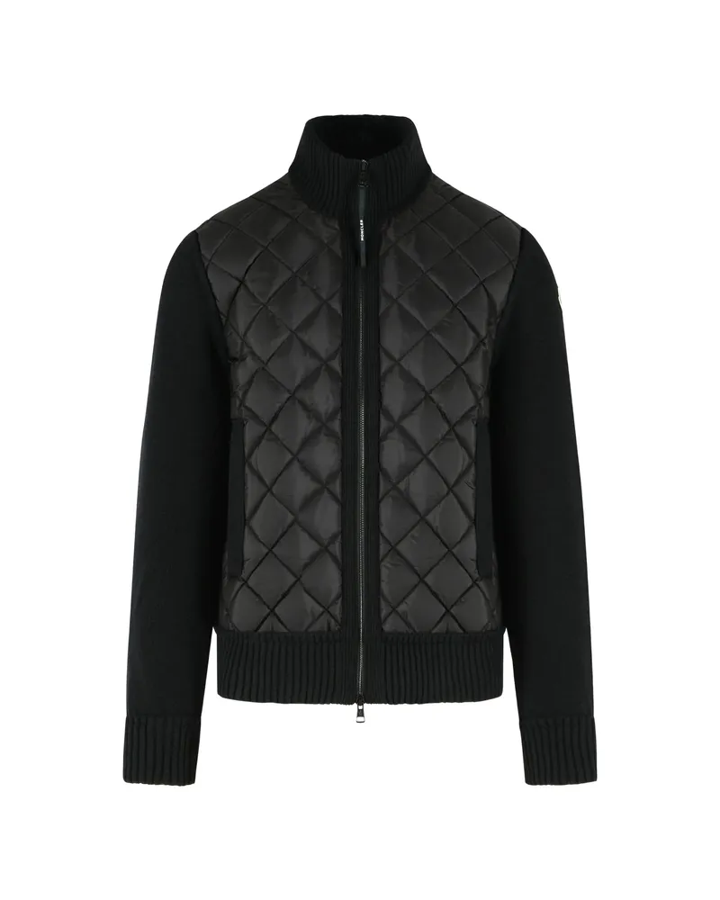 Moncler Quilted-front Ribbed Cardigan Black