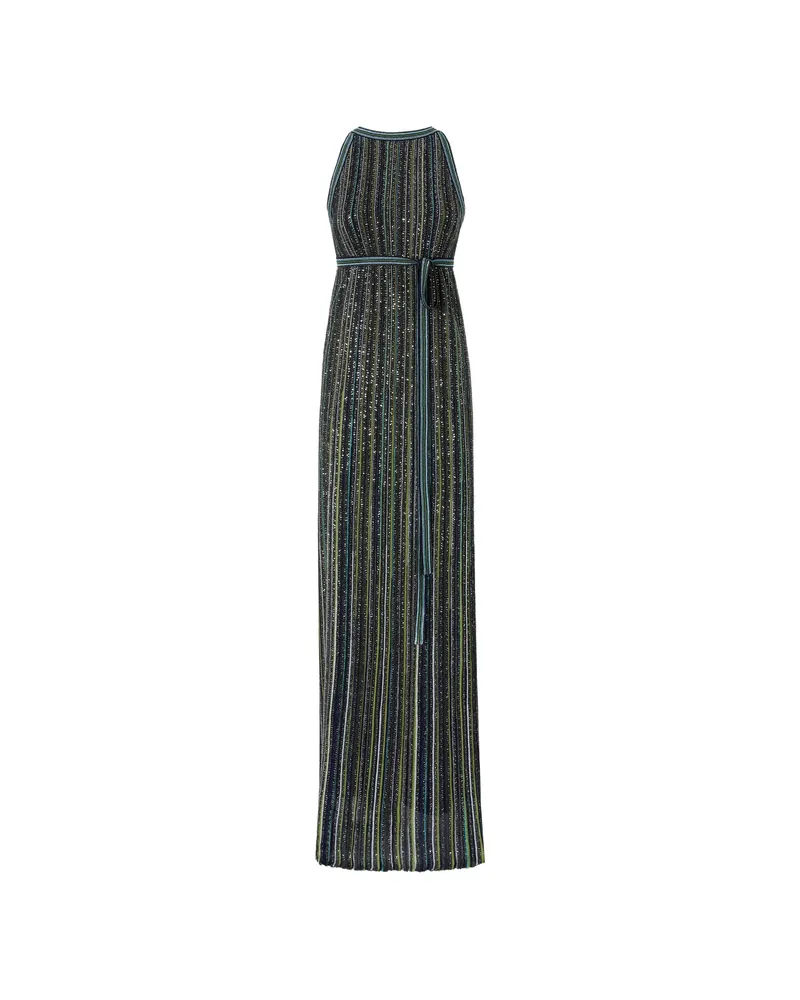 Missoni Long Striped Knit Dress With Sequins Green