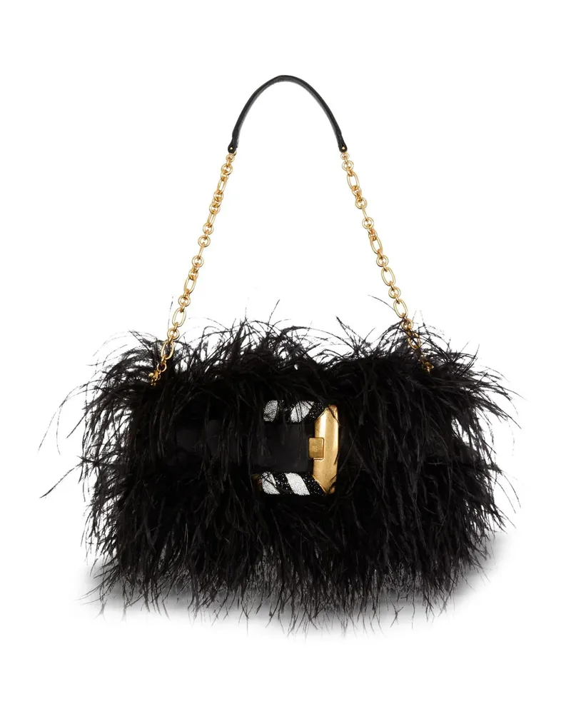 Balmain Anthem Feather-detail Shoulder Bag Black