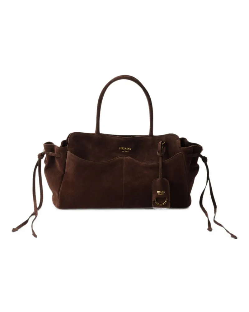 Prada Carry Large Suede Bag Brown