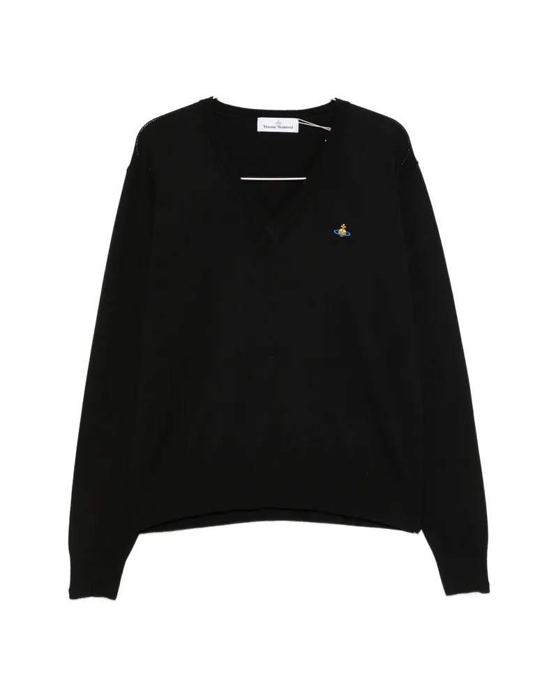 Vivienne Westwood Mark Orb-embroidered V-neck Sweater Black