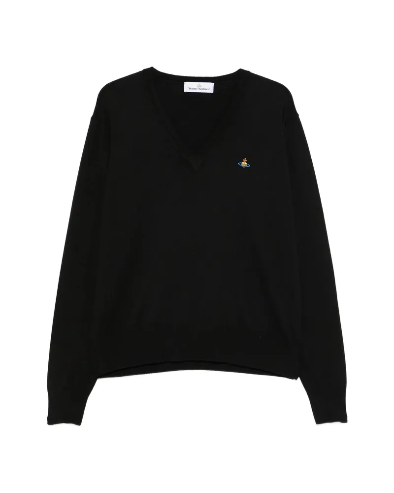 Vivienne Westwood Mark Orb-embroidered V-neck Sweater Black