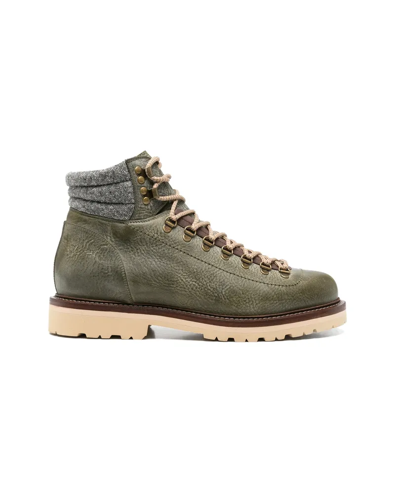 Brunello Cucinelli Lace-up Panelled Boots Green